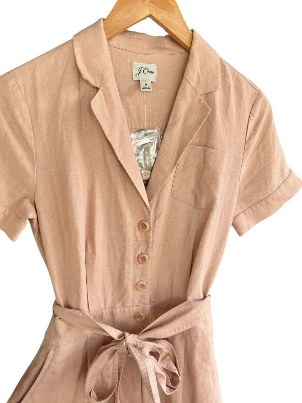 J.Crew Wide Leg Jumpsuit Womens 0 Beige Linen TENCEL Tie Waist Button NWT AY894